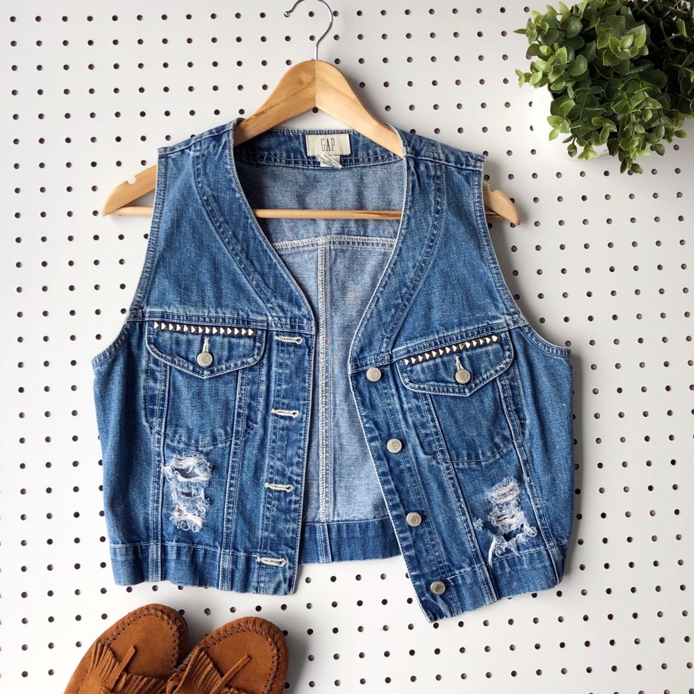 Vintage GAP studded & distressed denim vest